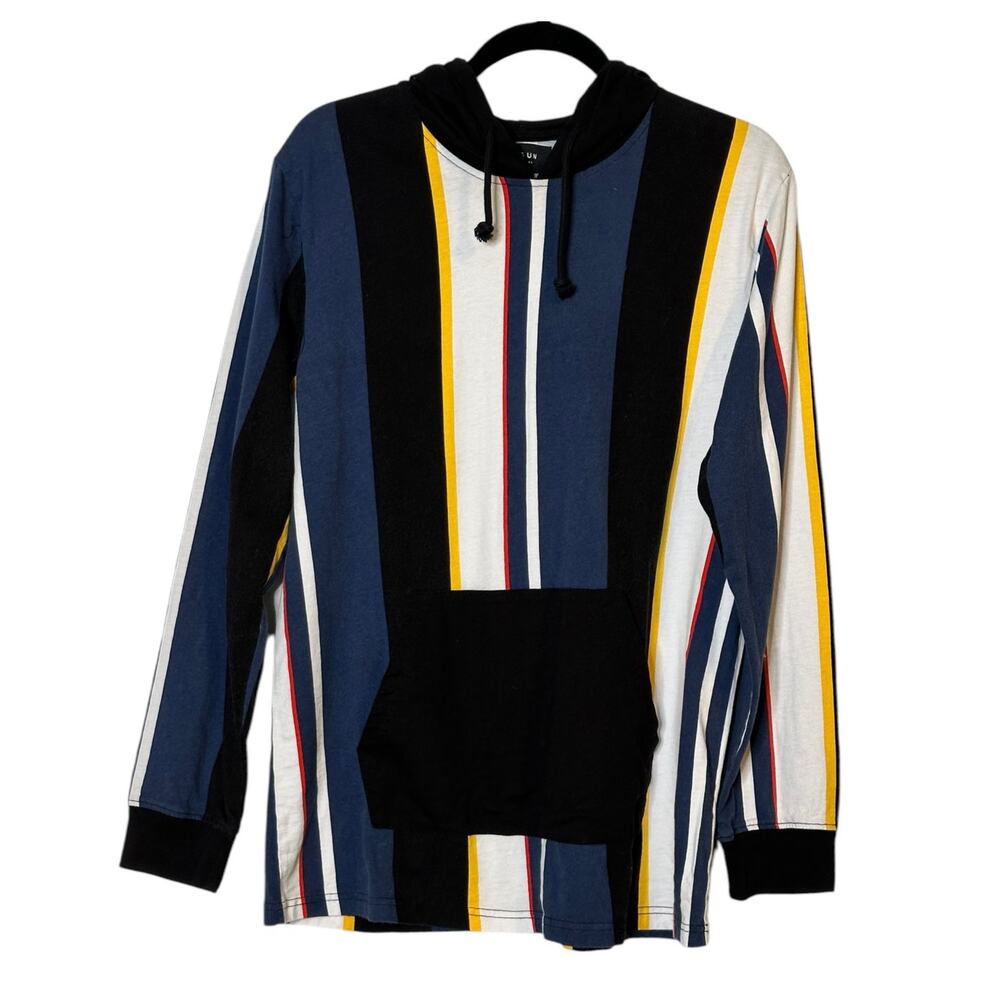 PACSUN blue black white yellow stripes long sleeves hoodie sweatshirt size M